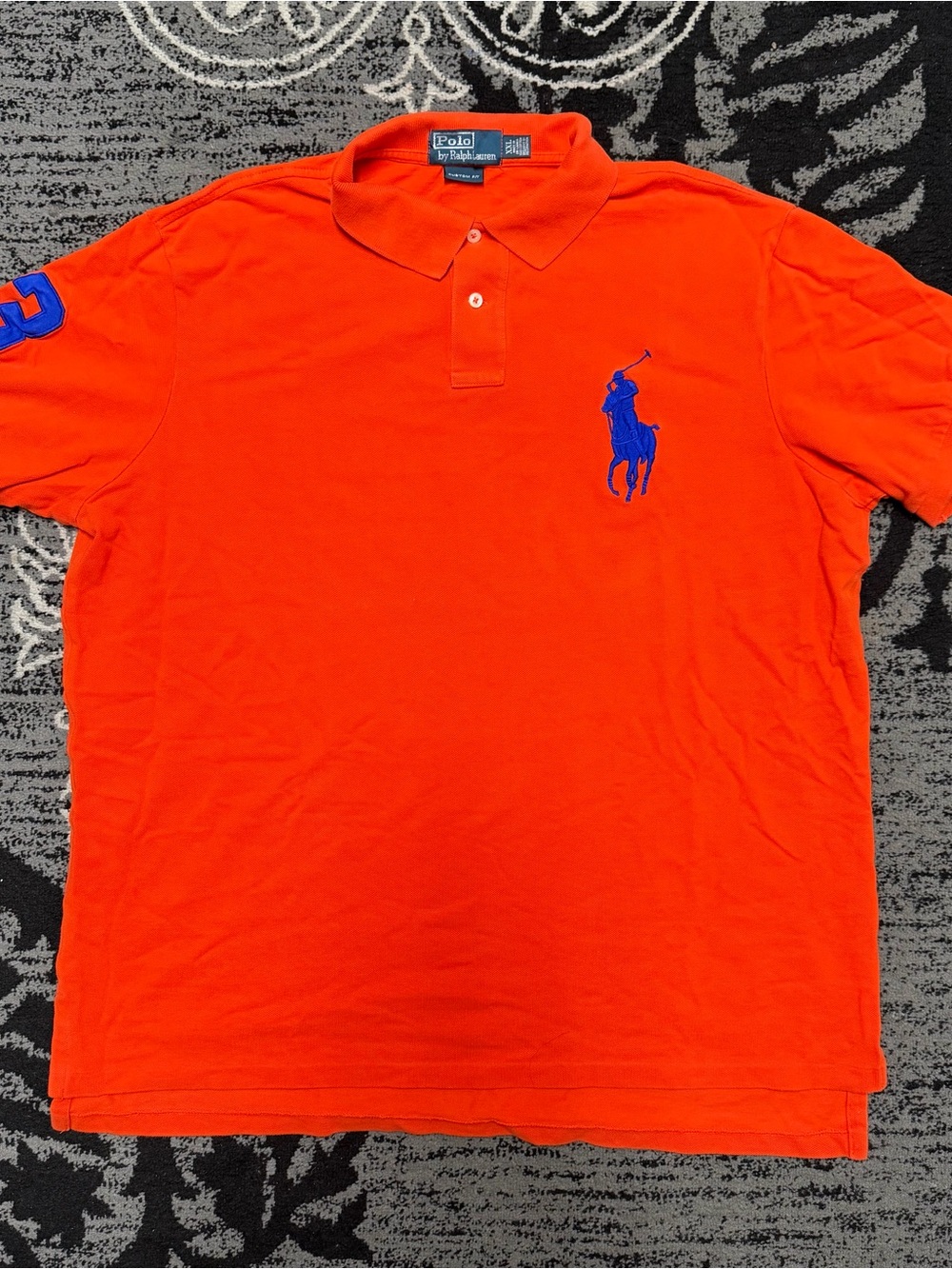 Ralph Lauren Orange Polo with Blue Big Pony Logo